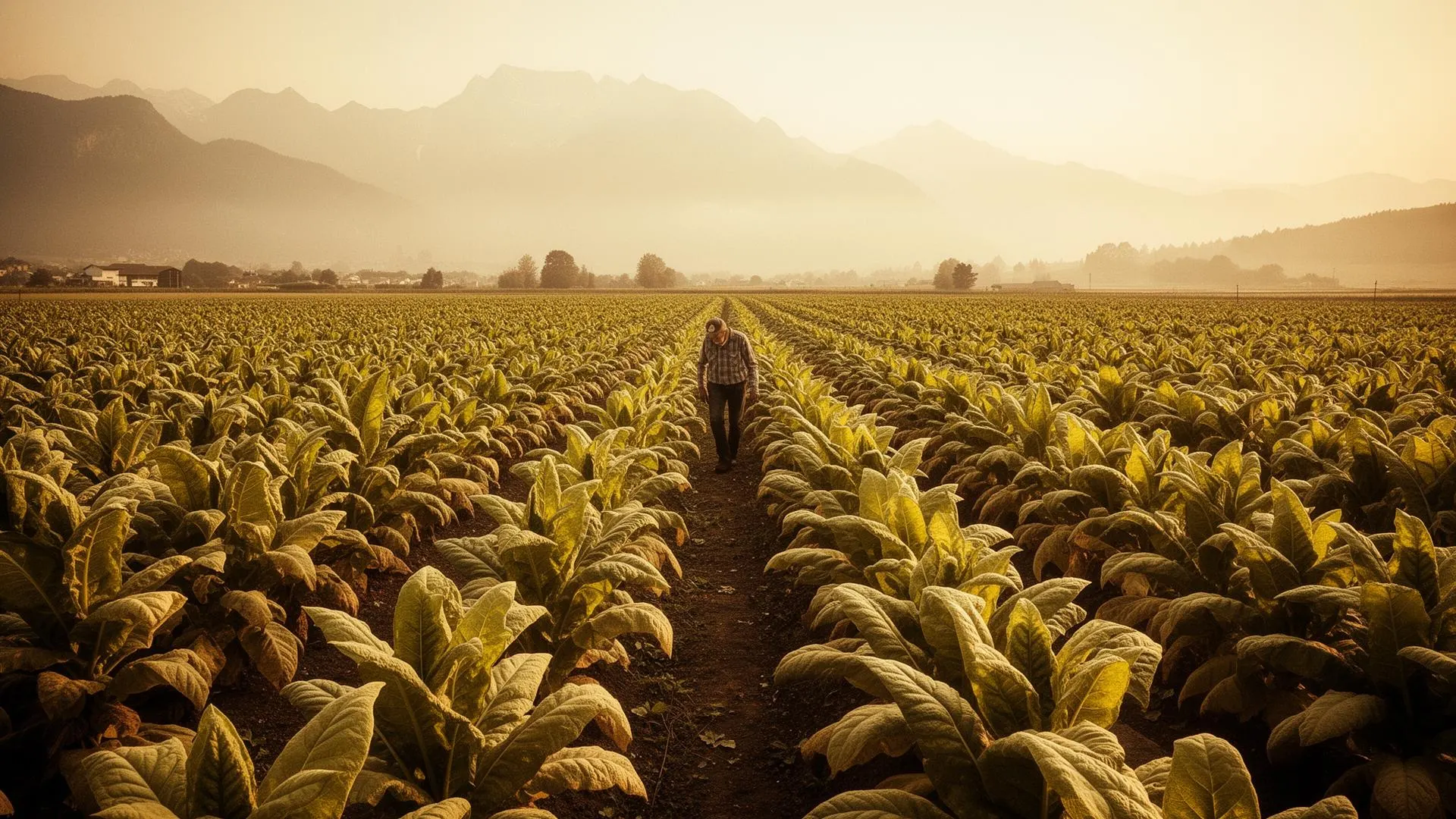 Campo di tabacco Svizzero nella luce del mattino
